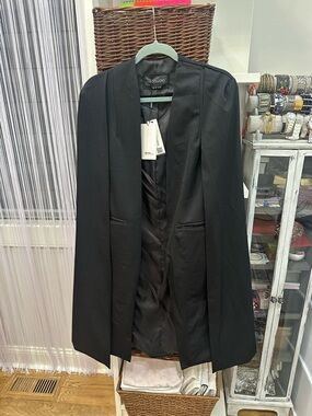 HAODUOYI Black Satin-Look Longline Blazer